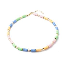Collares de cuentas de arcilla polimérica, con cuentas de latón y perlas
