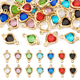 28 шт. 7 цвета нержавеющая сталь паве стеклянные подвески-сердечки с коннектором, золотые