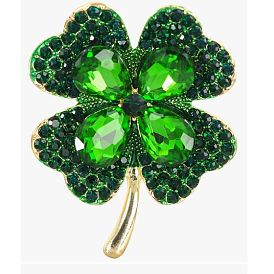 Cubic Zirconia Clover Brooch Pin, Golden Alloy Badge for Backpack Clothes