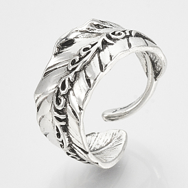 Alloy Cuff Finger Rings, Wide Band Rings,  Feather