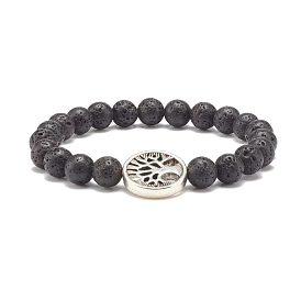 Natural Lava Rock Stretch Bracelet with Tree of Life, Essential Oil Gemstone Jewelry for Women