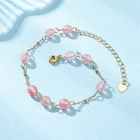 Браслеты из бусин из вишневого кварца, 304 цепи из нержавеющей стали для женщин, круглые