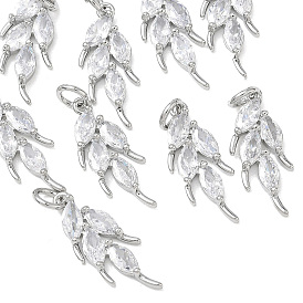 SHEGRACE Brass Clear Cubic Zirconia Pendants, Leaf Charms, Cadmium Free & Lead Free & Nickel Free