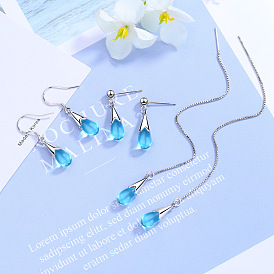 Blue Water Drop Earrings Long Tassel Mori Earrings Super Fairy Earrings Earrings