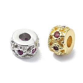 Rack Plating Brass Micro Pave Clear Cubic Zirconia Beads, Long-Lasting Plated, Lead Free & Cadmium Free, Column, Purple