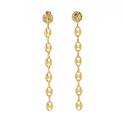 304 Stainless Steel Coffee Bean Chains Tassel Dangle Stud Earrings for Women