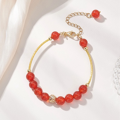 Браслеты из натурального сердолика для женщин, круглые, с 304 нержавеющей сталью и латунью