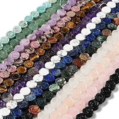 Natural Mixed Stone Beads Strands, Rose, Mixed Dyed and Undyed