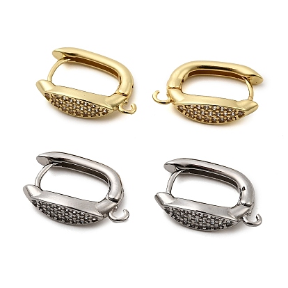 Фурнитура для сережек-колец из латуни с микропаве из кубического циркония в форме конского глаза, стойки покрытие, долговечный, без кадмия и без свинца, с петлей