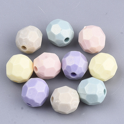 Spray Painted Acrylic Beads, Rubberized Style, Faceted, Round
