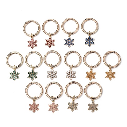 Christmas Alloy Enamel Shoe Charms, with Spring Gate Rings, Snowflake Charm, for Boot Decoration