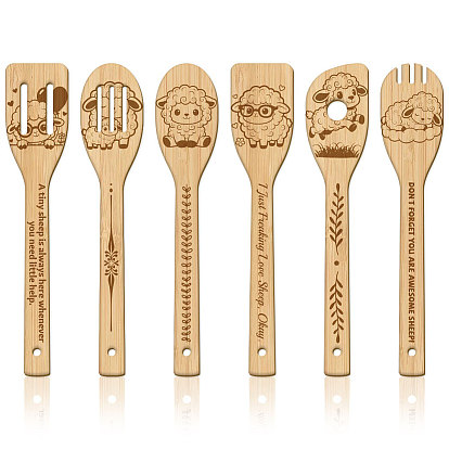 6 бамбуковые ложки, ножи и вилки, столовые приборы на десерт