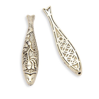 Тибетском стиле сплава рыбные шарики, 43x9x5 мм, отверстие : 1 мм