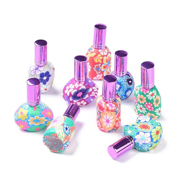 Refillable Polymer Clay Perfume Bottles, Air Freshener Glass Bottles, with Spray Nozzle, Flower Pattern