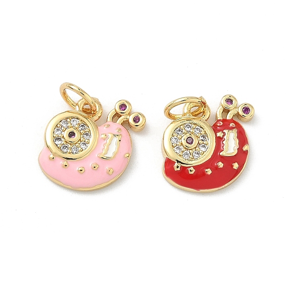 Латунные микро проложить кубического циркония подвески, улитка прелести, с эмалью, долговечный, стойки покрытие, без свинца и без кадмия, с целью перехода в кольце, реальный 18 k позолоченный