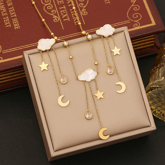 304 ожерелья и серьги-гвоздики из нержавеющей стали с микропаве из кубического циркония, луна и облако