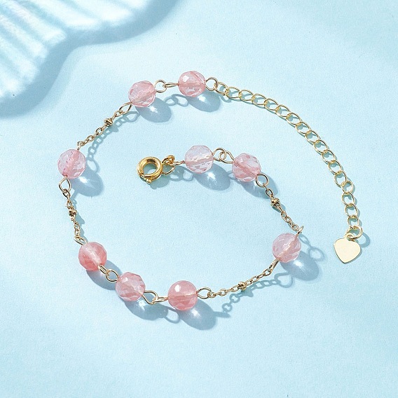 Браслеты из бусин из вишневого кварца, 304 цепи из нержавеющей стали для женщин, круглые