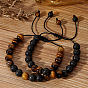 Плетеные браслеты из круглых бусин из натурального лавового камня и тигрового глаза, плетеные браслеты из вощеного шнура для мужчин