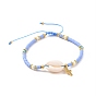 Adjustable Nylon Thread Braided Bead Bracelets, with Cross Charms, Natural Cowrie Shell Beads and Polymer Clay Heishi Beads, Golden
