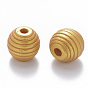 Painted Natural Wood Beehive European Beads, Large Hole Beads, Round