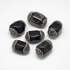 Natural Black Onyx Beads, with Rhinestone, Dyed, Faceted, Oval