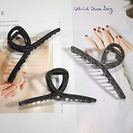 Dark Cross Clamp Hair Accessories for Women - 11.5cm Shark Clip Ponytail Holder and Bun Maker with Small Rhinestones