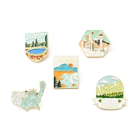 Creative Landscape Theme Enamel Pin, Gold Plated Alloy Badge for Backpack Clothes