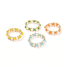 Glass Seed Beads Rings for Teen Girl Women, Brass Beads Rings