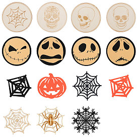 Halloween Ghost Festival Pumpkin Felt Coaster Spider Web Skull Wooden Carving Insulation Decorative Coaster
