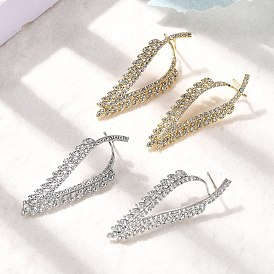 Треугольные серьги-гвоздики из латуни с микропаве и прозрачными циркониями, стойки покрытие, долговечный, без кадмия и без свинца