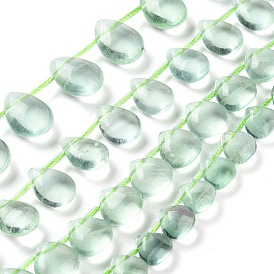 Natural Green Fluorite Beads Strands, Top Drilled, Teardrop