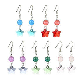 Star Resin and Glass Dangle Earrings, with 304 Stainless Steel Earring Hooks