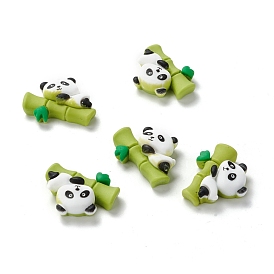 Opaque Resin Cabochons, Cartoon Style, Panda on Bamboo