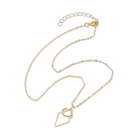 Brass Round with Rhombus Pendant Necklace, Brass Cable Chains Necklaces