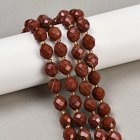 Натуральные красные яшмы бусы пряди, граненые, овальные, с бисером