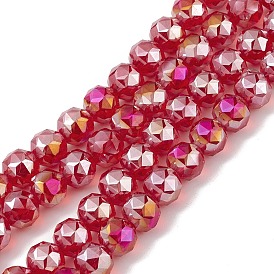 Transparent Electroplate Glass Beads Strands, Faceted, Round, AB Color Plated