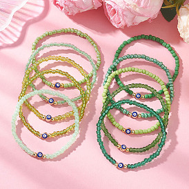 10шт. стеклянные бусины тянущиеся браслеты, составные браслеты для женщин, круглые с сглаза, с латунной бисера