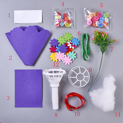 Kit de ramo de flores diy galsang, con botones de plástico, alambre de hierro y tela no tejida, sostenedores de ramo, cinta, para niñas y niños