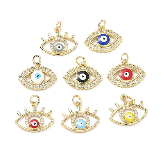 Латунные микро проложить кубического циркония подвески, с эмалью, Злые чары глаз, долговечный, стойки покрытие, без свинца и без кадмия, реальный 18 k позолоченный