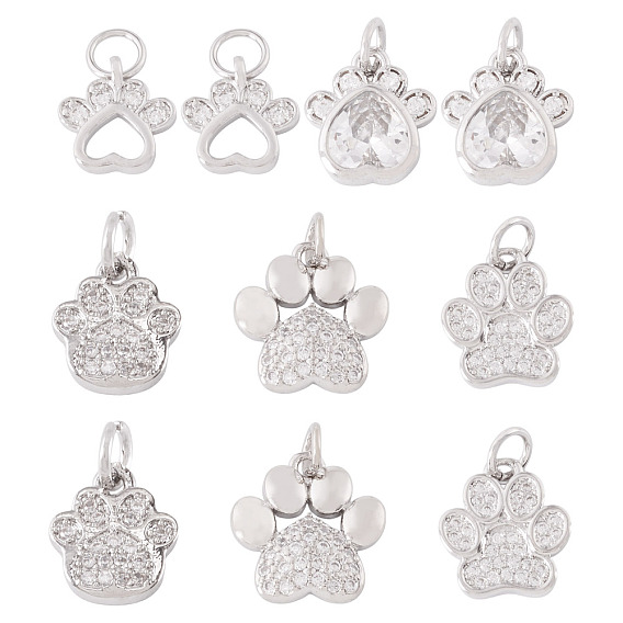 10 шт. 5 стили стойка покрытие латунь микропаве кубические циркониевые подвески, оберег в виде собачьей лапы, с целью перехода в кольце, долговечный, без кадмия и без свинца