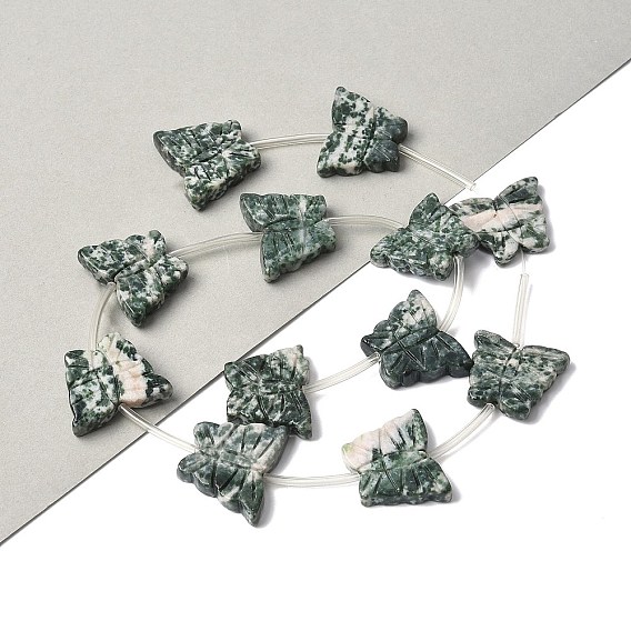 Натуральные зеленые пятна яшмовых нитей, бабочка, с пластиковыми трубчатыми бусинами