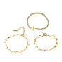 Chain Bracelets & Link Bracelets & Beaded Bracelets Sets, Stackable Bracelets, with Natural Pearl Beads, Glass Beads, Brass Chains, Cross 201 Stainless Steel Links and 304 Stainless Steel Clasps