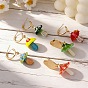 Alloy Stud Earrings, Handmade Lampwork Dangle Earrings for Women, Mushroom, Light Gold