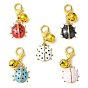 Ladybird Alloy Enamel Pendants Decoraiton, with Bell Charm and Zinc Alloy Lobster Claw Clasps