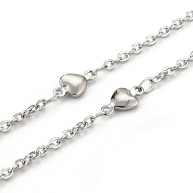 304 Stainless Steel Cable Chains, with 201 Stainless Steel Heart Links, Soldered, with Spool