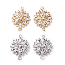 Brass Micro Pave Clear Cubic Zirconia Links Connectors, Flower