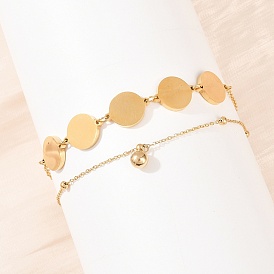 Плоские круглые 304 цепочки из нержавеющей стали, двухслойные браслеты на лодыжку, браслеты-талисманы для женщин, ионное покрытие (ip), долговечный