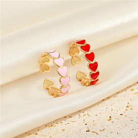 Minimalist Red and Pink Heart Wrap Ring with Adjustable Opening for Index Finger