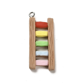 Opaque Resin Pendants, Rainbow Ladder Charms with Platinum Plated Iron Loops