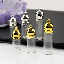 Transparent Glass Bottle Pendants, with Acrylic Heads, Column